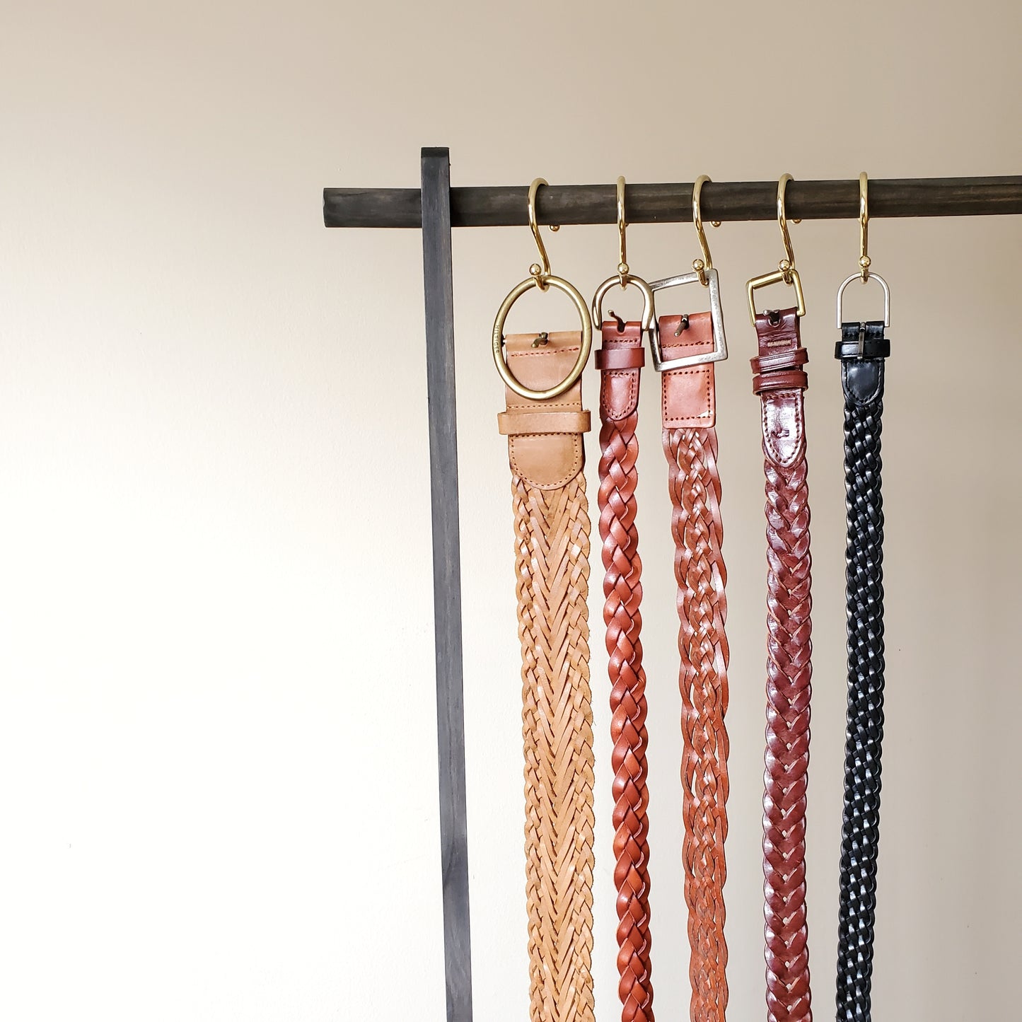 Braided leather belt - cognac