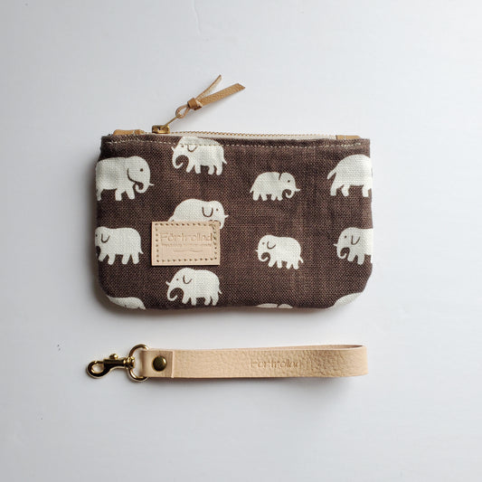 Hlin zippered pouch with wrist strap - chocolate