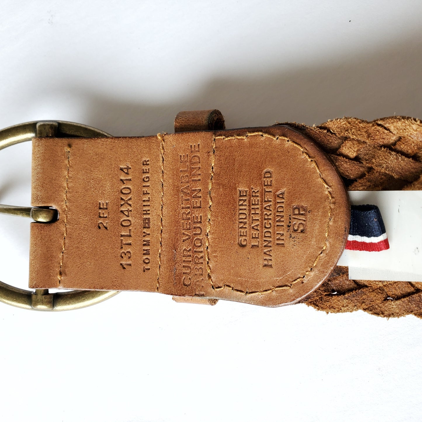 Braided leather belt - cognac