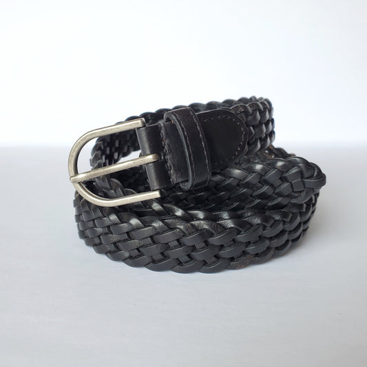 Braided leather belt - black